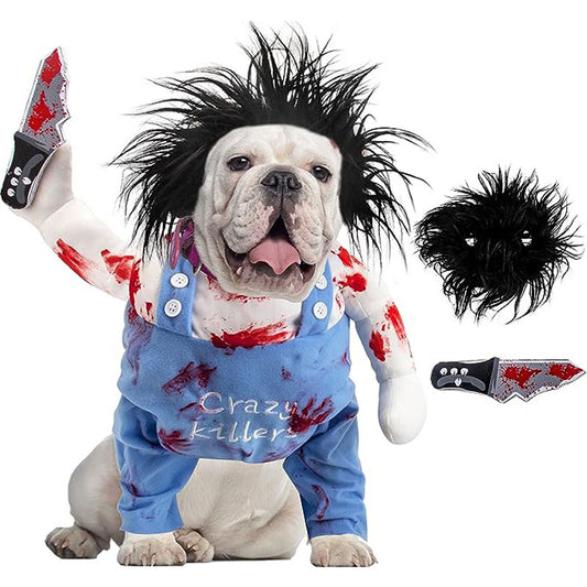 Funny Cosplay Deadly Dog Clothes with Blood Knife