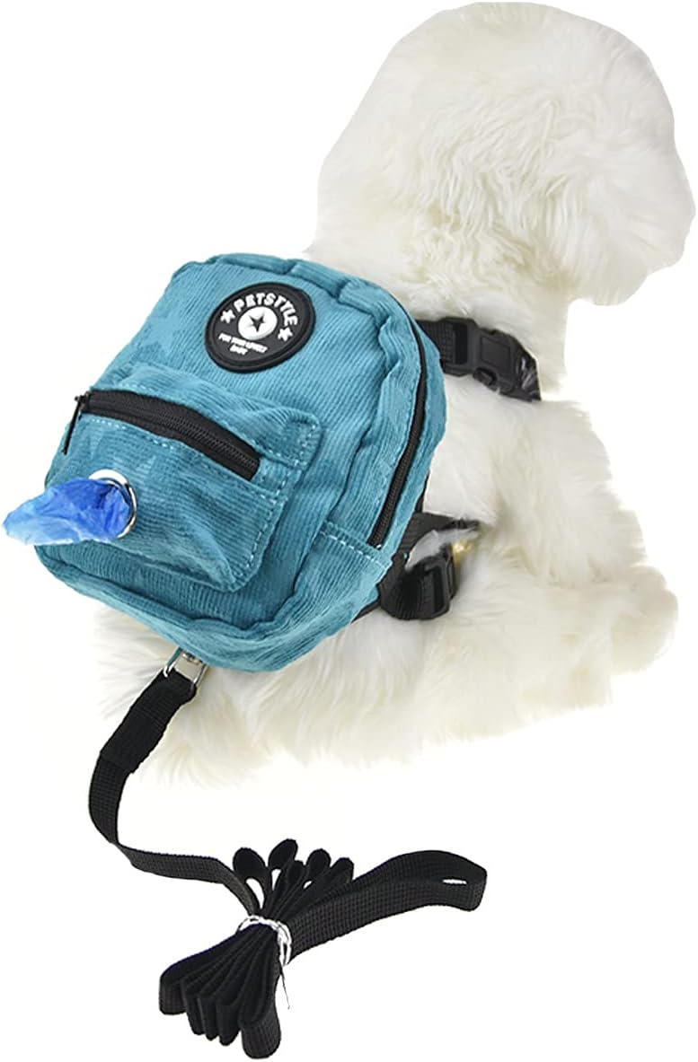 Dog Backpack Harness with Leash, Dog Poop Bag Dispenser