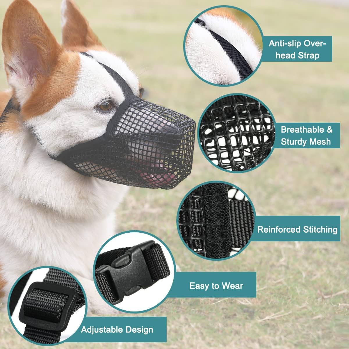 Soft Mesh Covered Dog Muzzles with Adjustable Straps