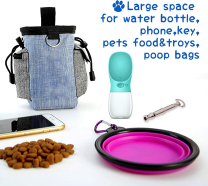 Pet Dog Treat Pouch Waist Bag with Poop Bag Dispenser and Dog Collapsible Bowl