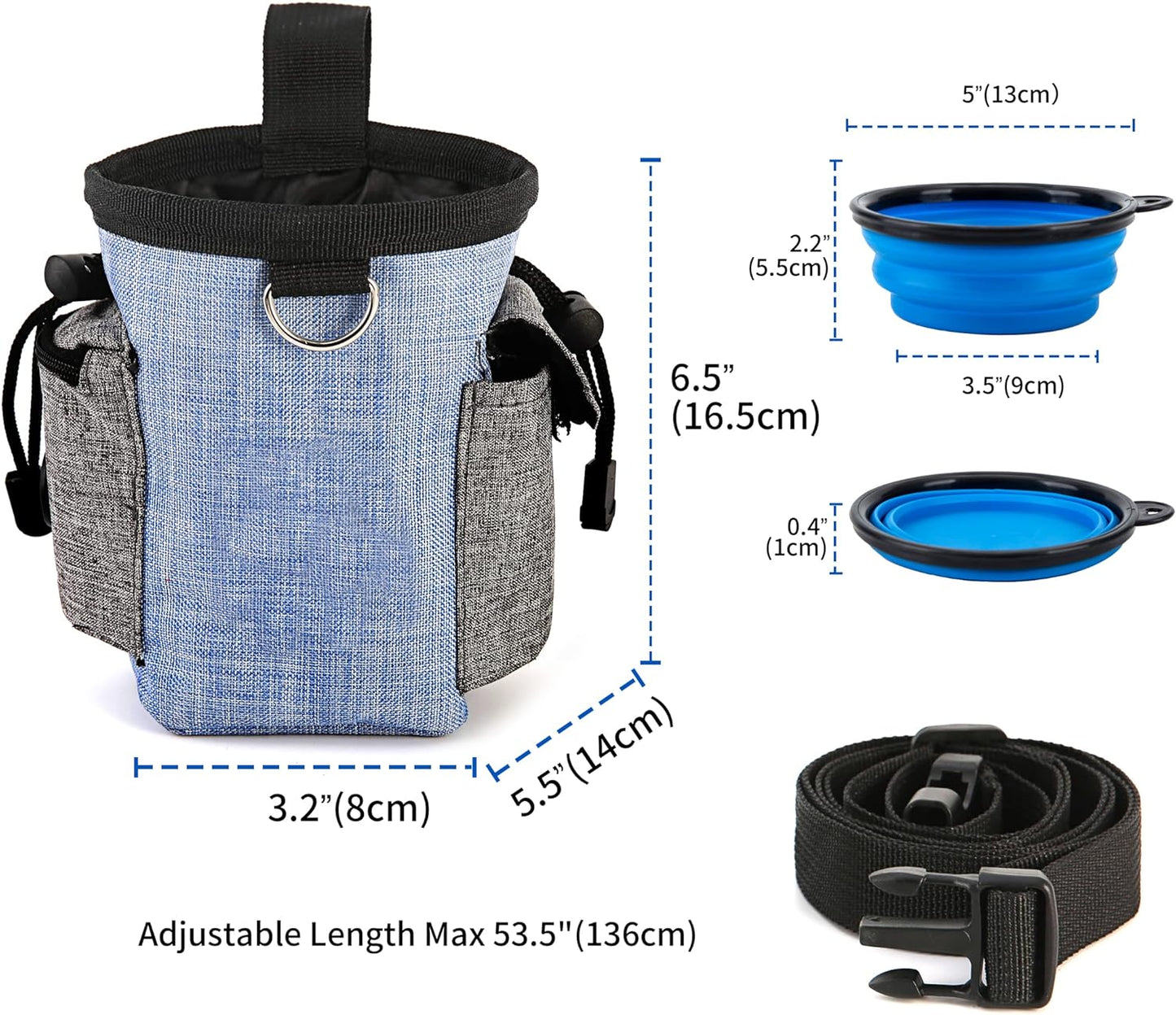 Pet Dog Treat Pouch Waist Bag with Poop Bag Dispenser and Dog Collapsible Bowl